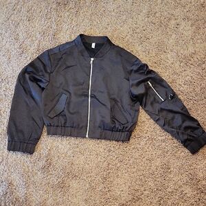 Stylish Black Zipper Bomber Jacket Size Small